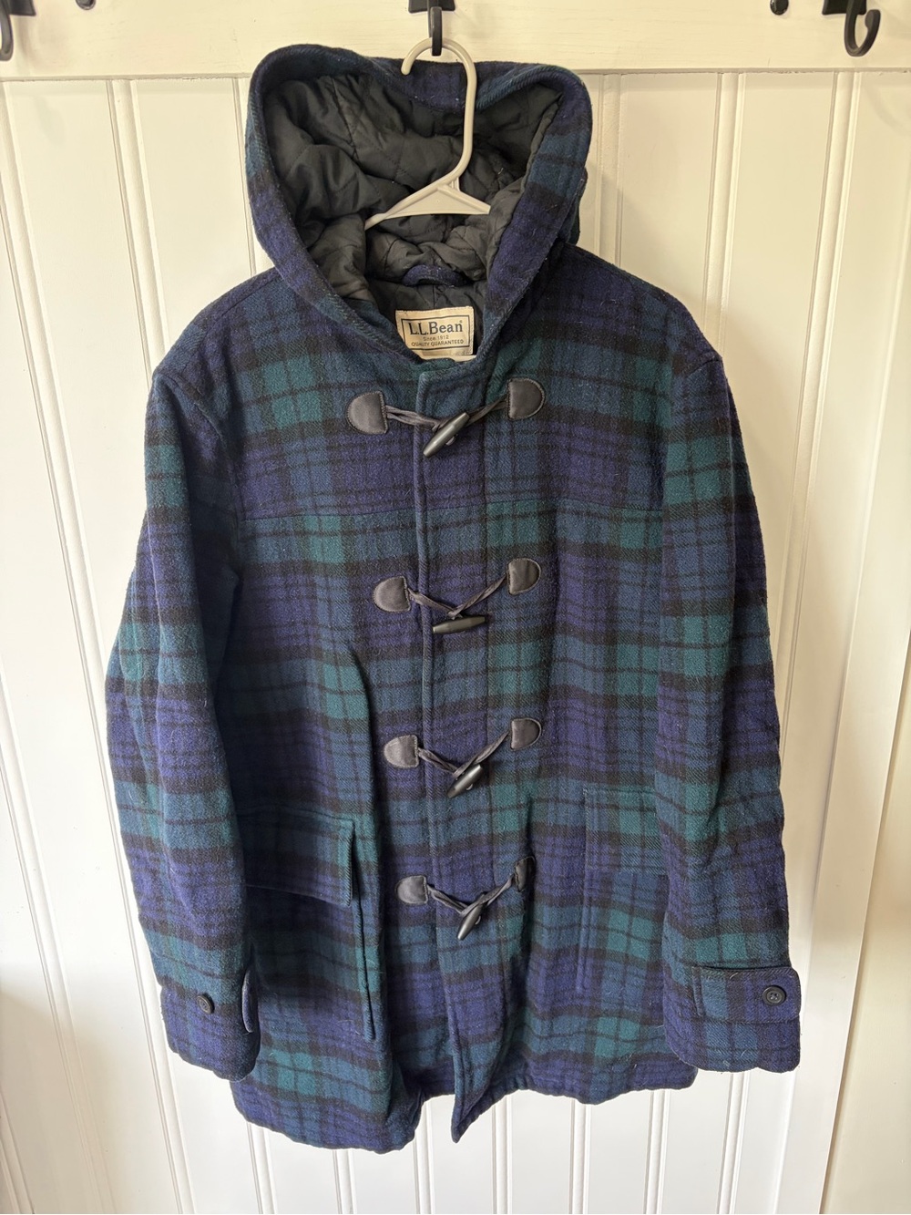 L.L. Bean VTG Watch Plaid Wool Duffle Coat Men's Medium Thinsulate Toggle